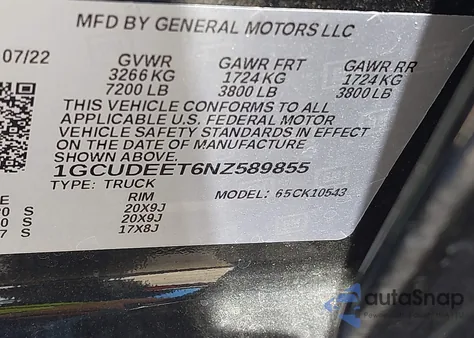 2022 Chevrolet Silverado 1500 4Wd Short Bed Rst z USA, uszkodzony, nr VIN 1GCUDEET6NZ589855